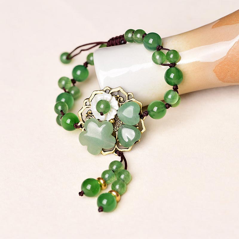 Nimara Ritual Natural Green Jade Luck Dangling Flower Bracelet