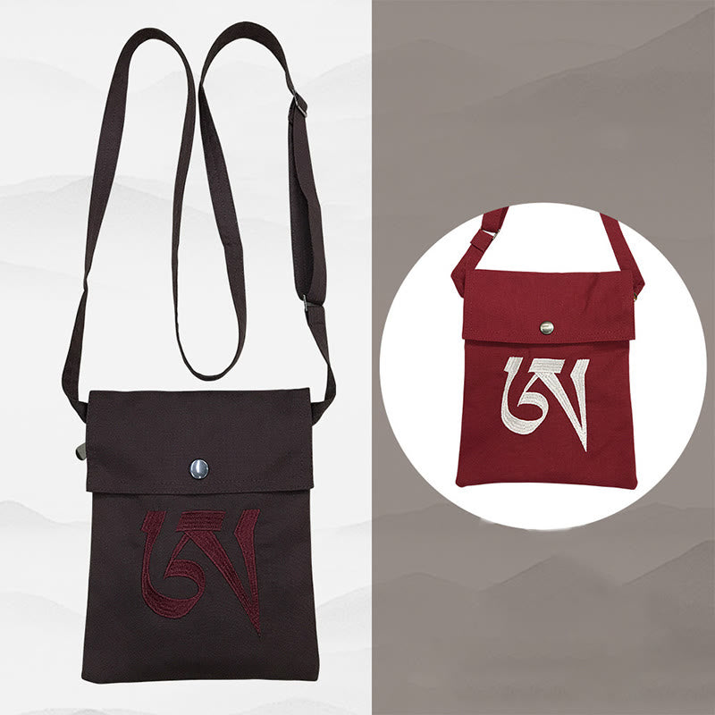 Nimara Ritual Handmade OM Mantra Embroidered Spiritual Mind Practice Cotton Crossbody Bag Shoulder Bag Cellphone Bag