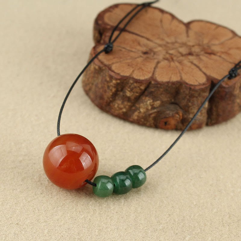Nimara Ritual Red Agate Green Aventurine Green Bodhi Seed Bead Calm Leather Rope Necklace Pendant