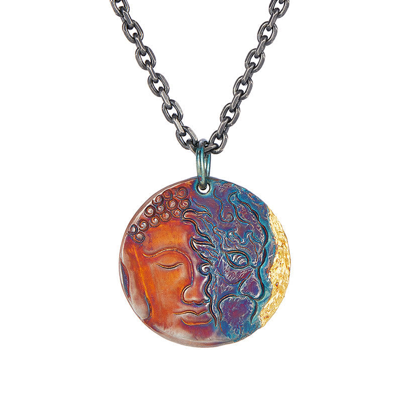 Nimara Ritual 999 Sterling Silver 24K Gold Half Demon Half Buddha Compassion Necklace Pendant