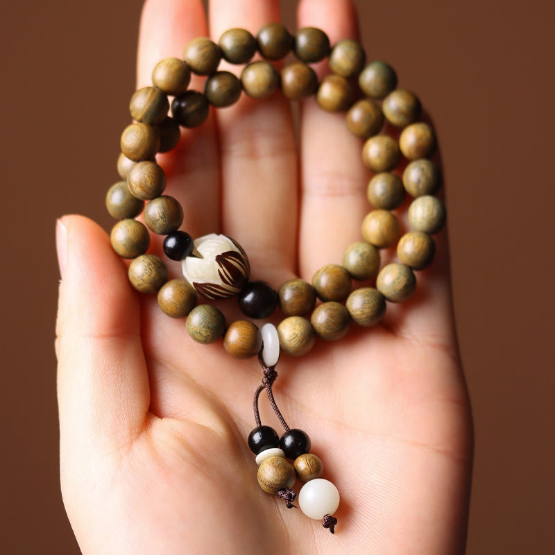 Nimara Ritual Green Sandalwood Bodhi Seed Lotus Soothing Double Wrap Bracelet