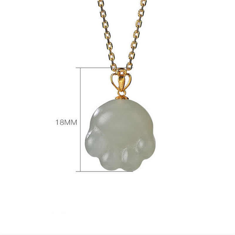 Nimara Ritual 925 Sterling Silver Hetian White Jade Cute Cat Paw Luck Necklace Pendant
