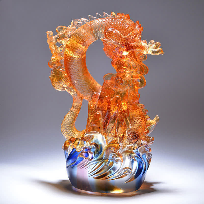 Nimara Ritual Feng Shui Dragon Handmade Liuli Crystal Art Piece Success Home Office Decoration