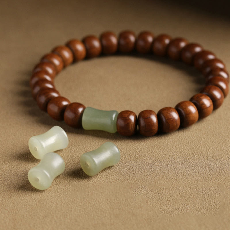 Nimara Ritual Natural Abelia Biflora Wood Hetian Jade Bamboo Bead Warding Off Evil Spirits Bracelet