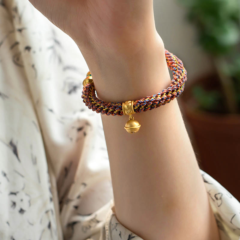 Nimara Ritual 925 Sterling Silver Chinese Zodiac Natal Buddha Om Mani Padme Hum Luck Bell Braided String Bracelet