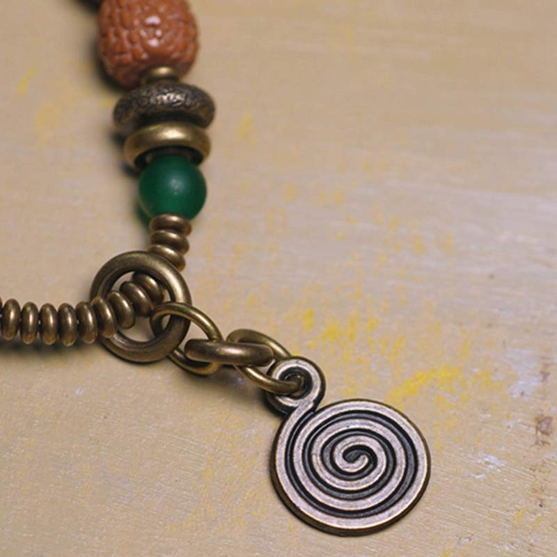 Nimara Ritual 108 Mala Rudraksha Beads Bodhi Seed Dzi Bead Luck Auspiciousness Tassel Bracelet