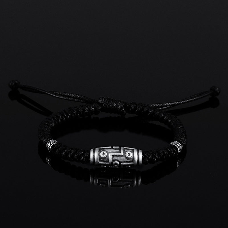 Nimara Ritual 999 Sterling Silver Nine-Eye Dzi Bead Pattern Blessing Rope Bracelet