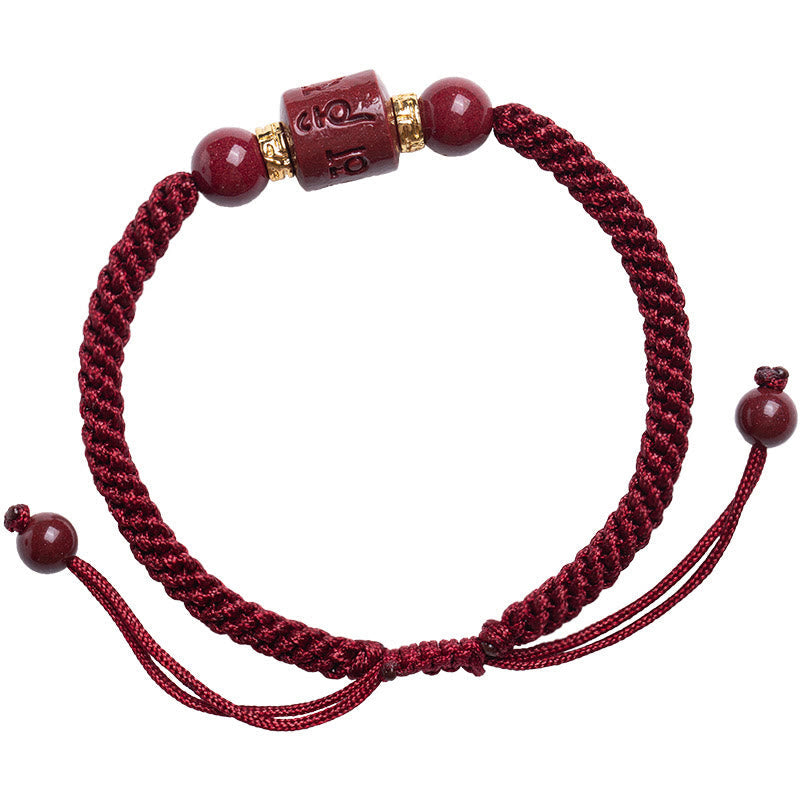 Nimara Ritual Tibet Cinnabar Om Mani Padme Hum Engraved Blessing Braided Bracelet