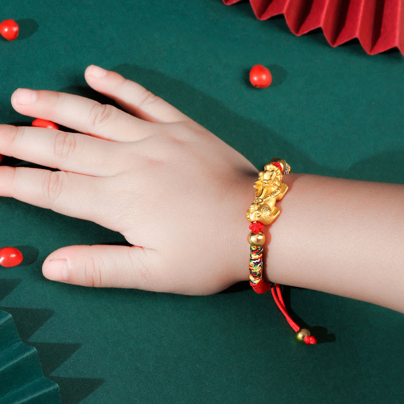 Nimara Ritual 999 Sterling Silver PiXiu Wealth King Kong Knot String Braided Kids Child Bracelet