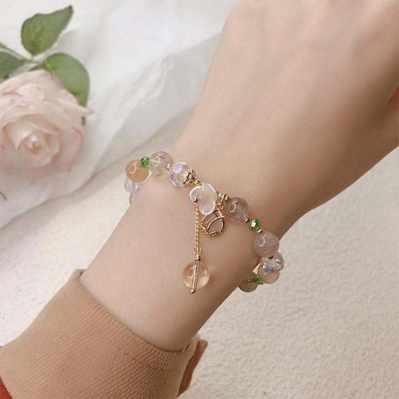Nimara Ritual Strawberry Quartz Rutilated Quartz Fluorite Flower Healing Bracelet