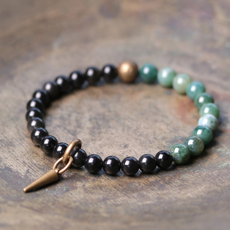Nimara Ritual Black Obsidian Sodalite Crystal Copper Strength Couple Bracelet