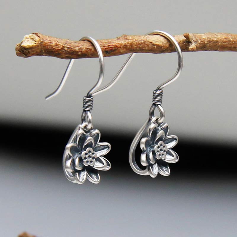 Nimara Ritual 925 Sterling Silver Lotus Flower Enlightenment Earrings