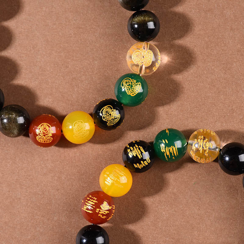 Nimara Ritual Gold Sheen Obsidian Rainbow Obsidian Black Obsidian Five Directions Gods of Wealth Bracelet