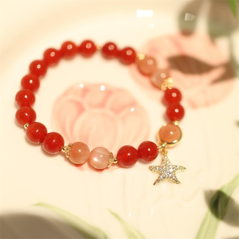 Nimara Ritual Sun Stone Peach Moonstone Red Agate Crystal Star Wealth Bracelet