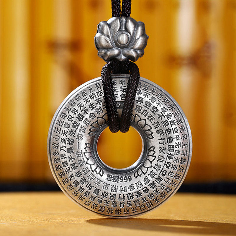 Nimara Ritual 999 Sterling Silver Heart Sutra Lotus Peace Buckle Necklace Pendant