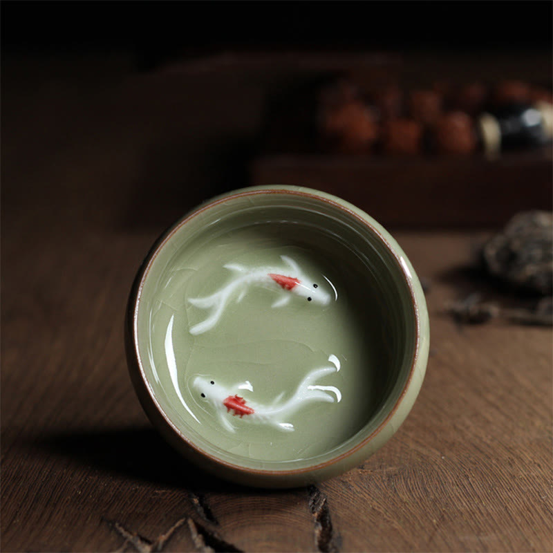 Nimara Ritual Colorful Koi Fish Ceramic Teacup Kung Fu Tea Cup Bowl