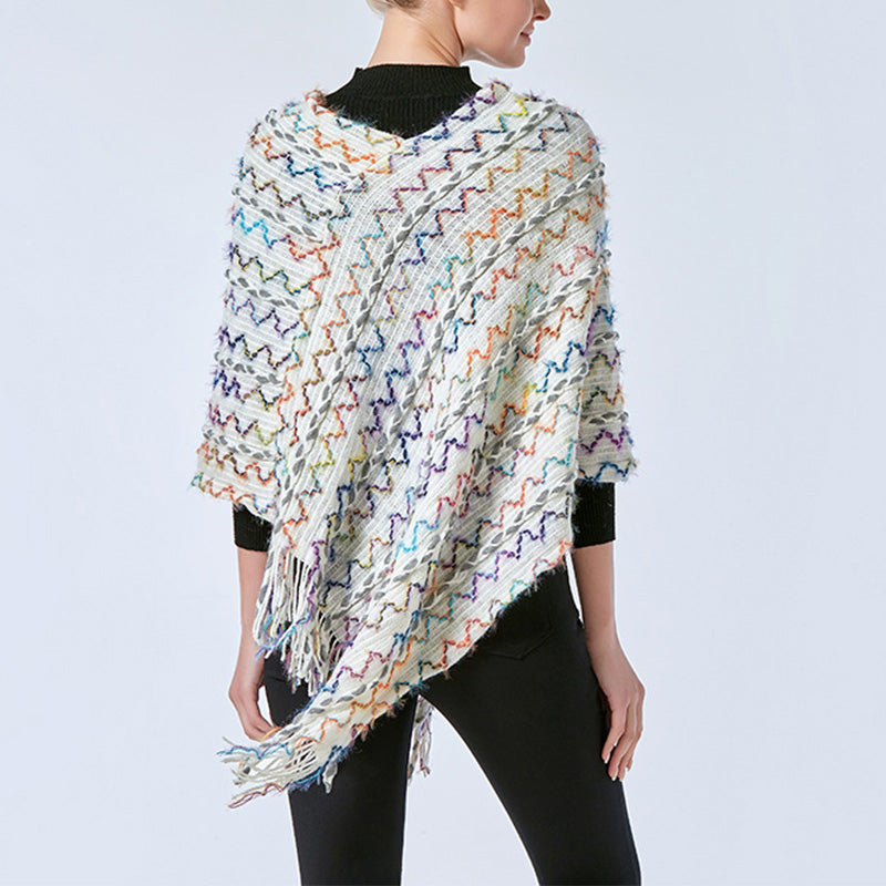 Nimara Ritual Tibetan Colorful Striped Shawl Tassels Pullover Winter Cozy Travel Scarf Wrap