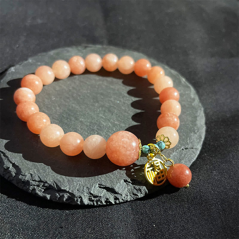 Nimara Ritual Natural Orange Stone Turquoise Fu Character Charm Luck Fortune Bracelet