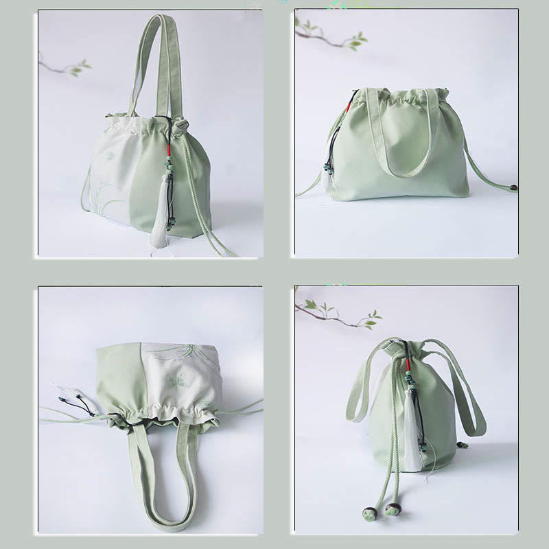 Nimara Ritual Embroidered Grass Flowers Cherry Blossom Canvas Tote Crossbody Bag Shoulder Bag Handbag