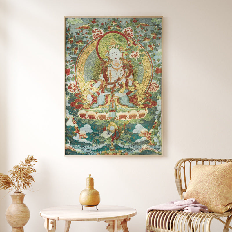 Nimara Ritual Tibetan Embroidery White Tara Thangka Tapestry Wall Hanging Wall Art Meditation for Home Decor