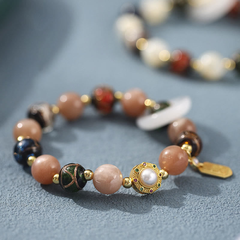 Nimara Ritual Tibetan Incense Ash Liuli Glass Tridacna Stone Sun Stone Om Mani Padme Hum Prayer Wheel Charm Bracelet