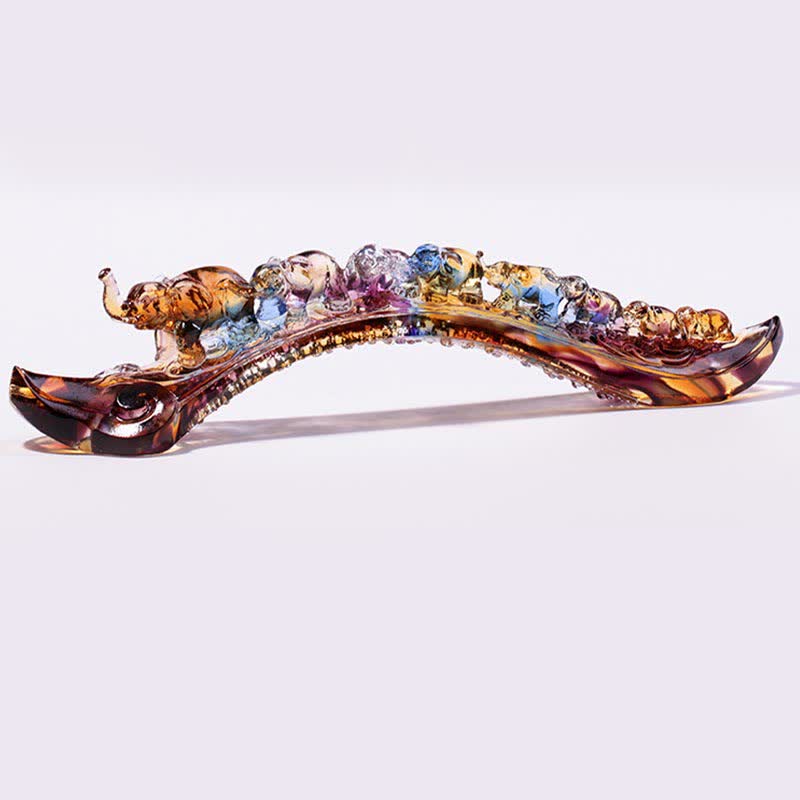 Nimara Ritual Handmade Liuli Crystal Ruyi Elephant Art Piece Home Decoration With Crystal Base