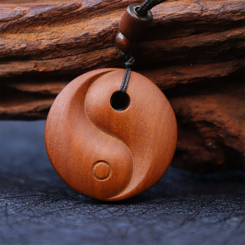 Nimara Ritual Lightning Struck Jujube Wood Yin Yang Luck Protection Necklace Pendant