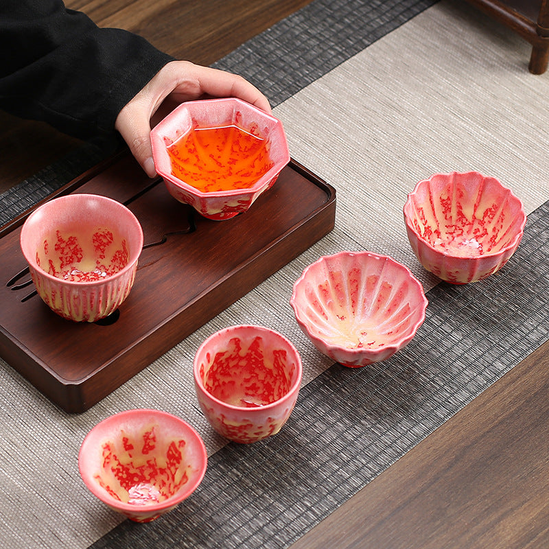Nimara Ritual Retro Blue Red Gradient Lotus Pattern Kiln Change Ceramic Teacup Kung Fu Tea Cup Bowl