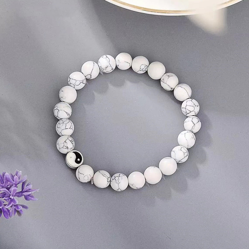 Nimara Ritual 3pcs Natural White Turquoise Frosted Stone Bead Yin Yang Wealth Bracelet