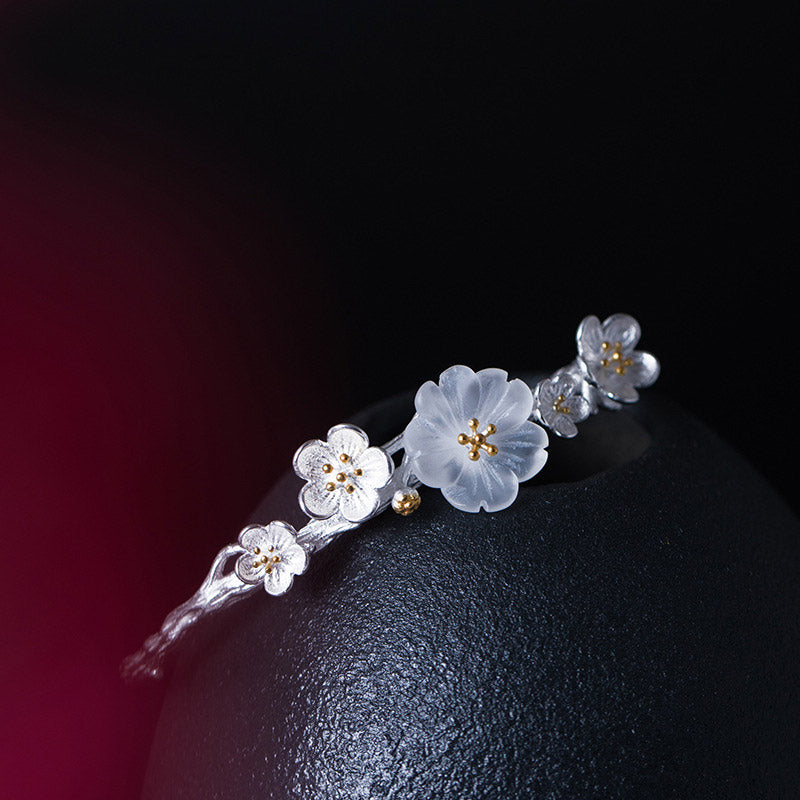 Nimara Ritual 925 Sterling Silver Plum Flower Blessing Bracelet Adjustable Bangle