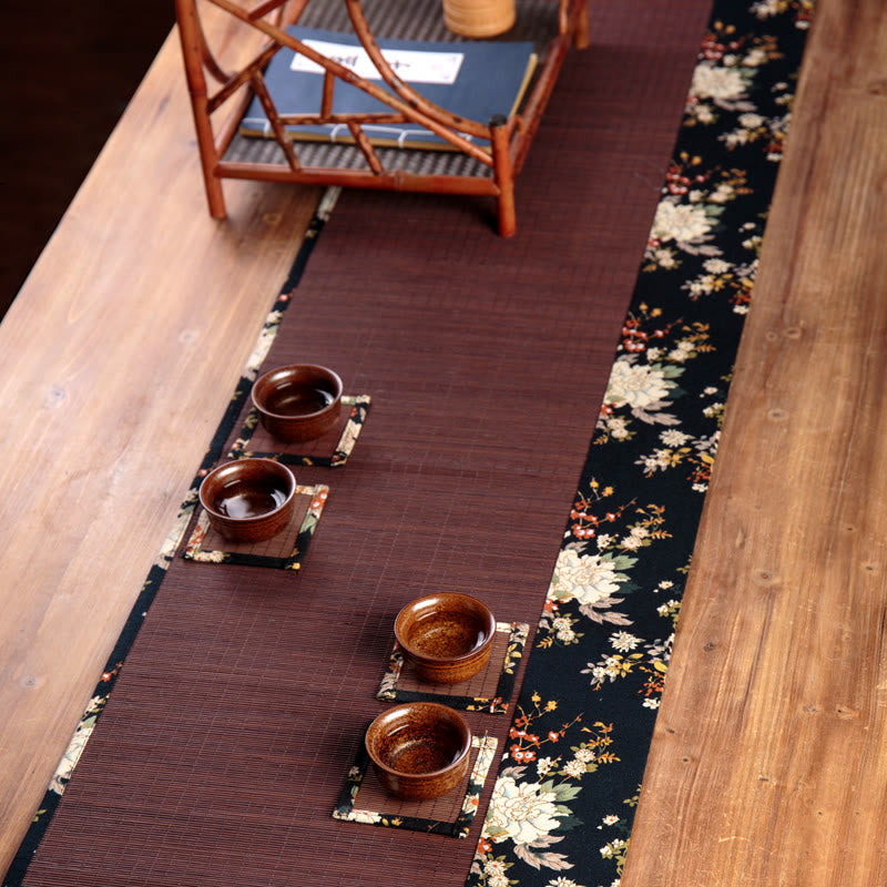 Nimara Ritual Vintage Peony Flower Blossom Bamboo Cup Mat Pad Tea Cup Coaster Kung Fu Tea Mat