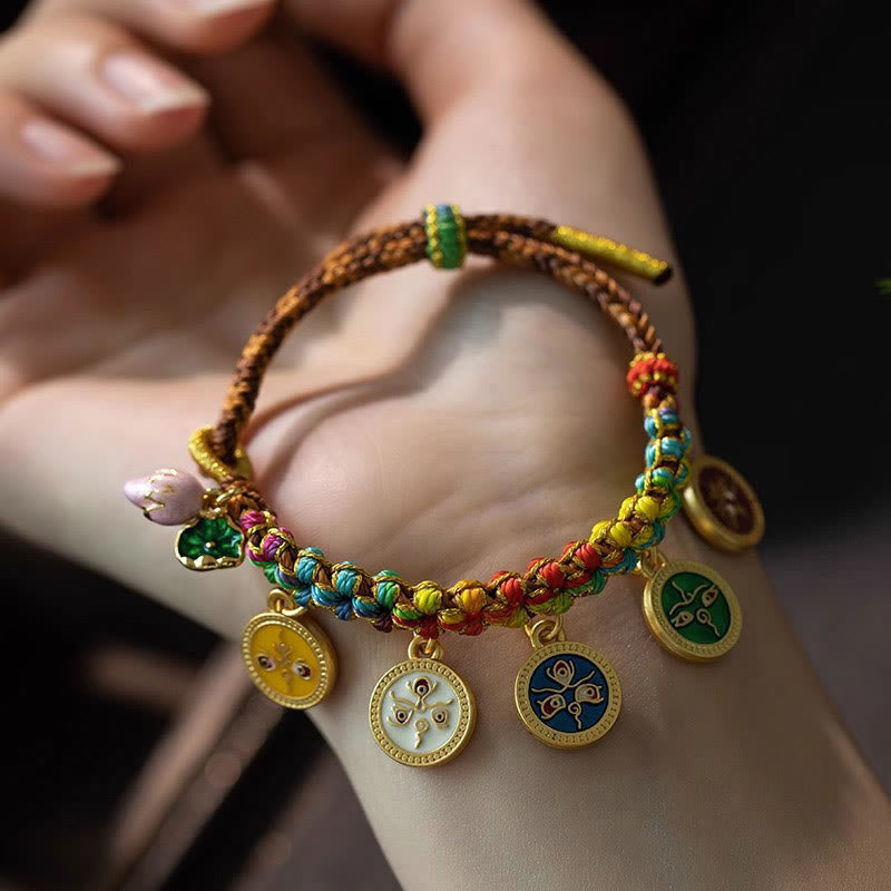 Nimara Ritual Tibetan Colorful Rope Five God Of Wealth Luck Braid Bracelet