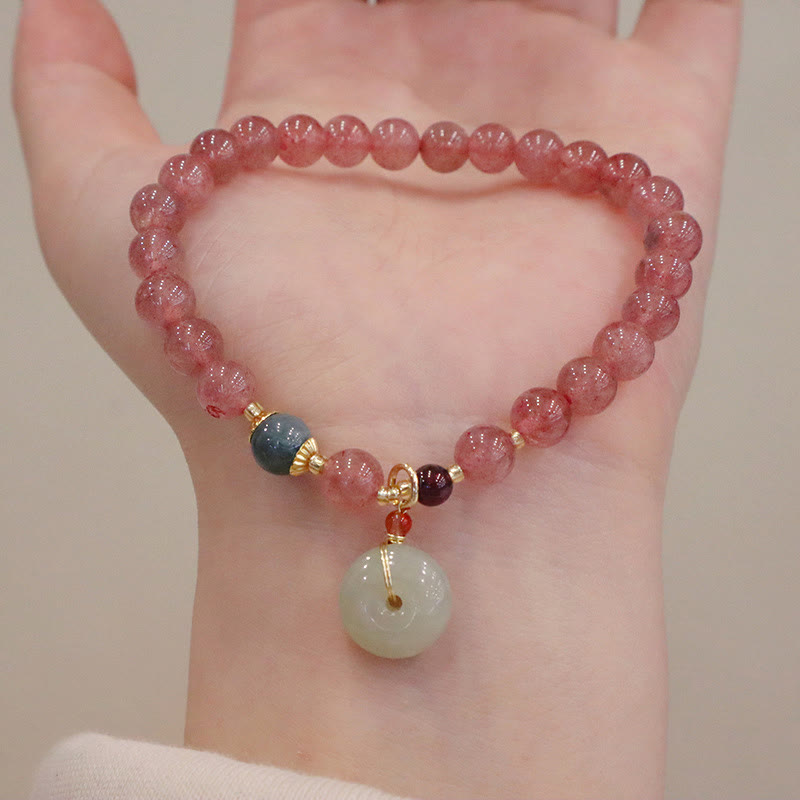 Nimara Ritual Natural Strawberry Quartz Jade Peace Buckle Coin Purse Healing Bracelet