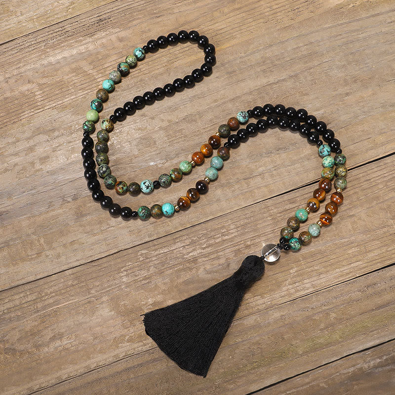 Nimara Ritual 108 Mala Beads Natural Stone Tiger Eye Turquoise Protection Strength Bracelet Necklace