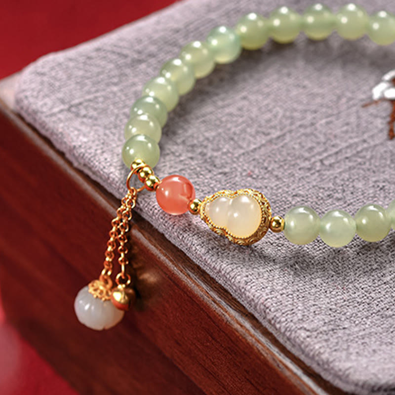 Nimara Ritual 925 Sterling Silver Hetian Jade Gourd Lotus Abundance Luck Bracelet