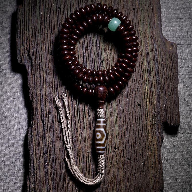 Nimara Ritual Natural Tibet 108 Mala Beads Purple Bodhi Seed Three-eyed Dzi Bead Copper Dorje Harmony Bracelet