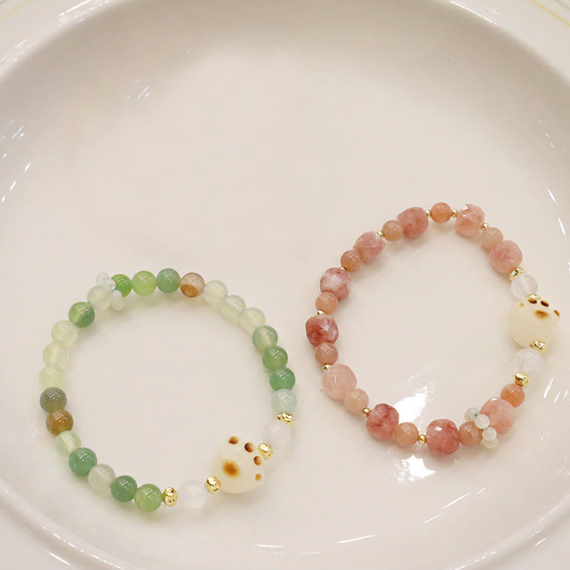 Nimara Ritual Green Agate Sun Stone Cat's Eye Bodhi Seed Cat Paw Support Bracelet