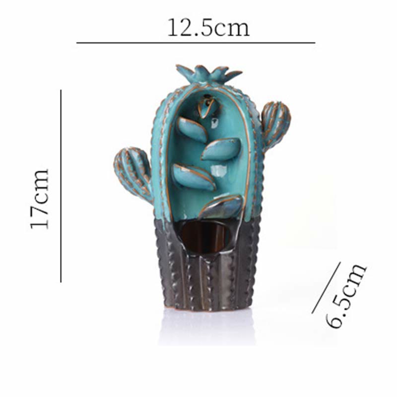 Nimara Ritual Cactus Ceramic Healing Backflow Smoke Fountain Incense Burner