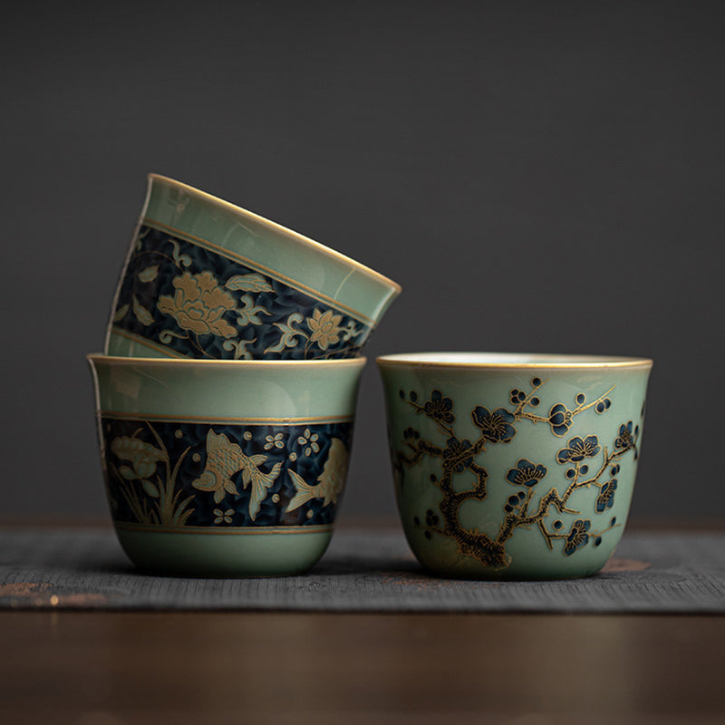 Nimara Ritual Butterfly Flower Lotus Koi Fish Plum Blossom Ceramic Teacup Kung Fu Tea Cup 100ml