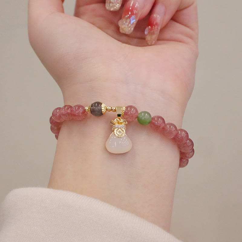 Nimara Ritual Natural Strawberry Quartz Jade Peace Buckle Coin Purse Healing Bracelet