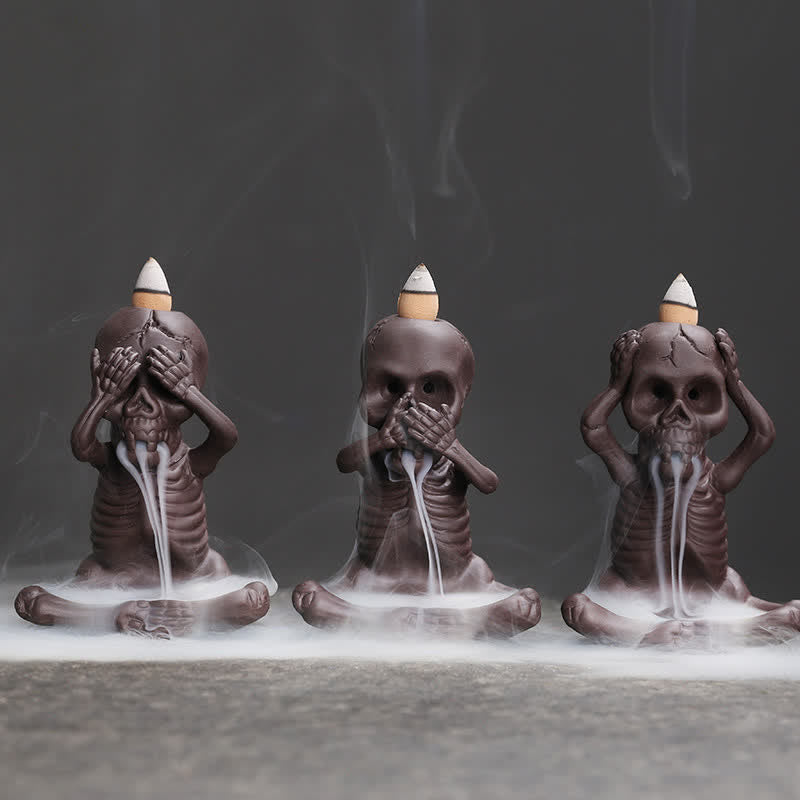 Nimara Ritual Little Skull Ghost Purple Clay Backflow Smoke Fountain Peace Incense Burner Decoration