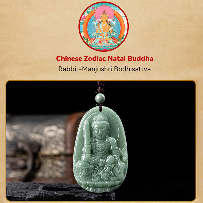 Nimara Ritual Chinese Zodiac Natal Buddha Natural Jade Wealth Prosperity Necklace Pendant