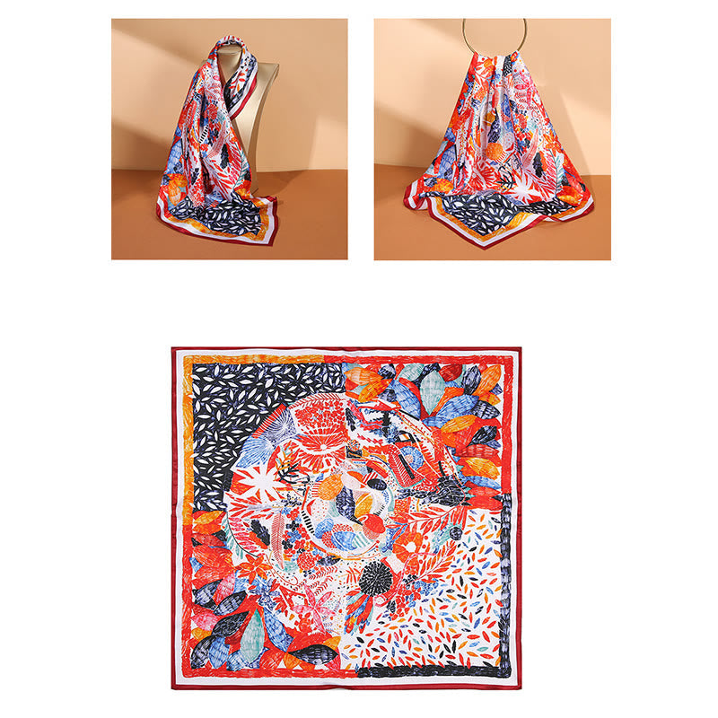 Nimara Ritual Pastoral Scene Hot Air Balloon Spring Blossom 100% Mulberry Silk Neck Hair Scarf