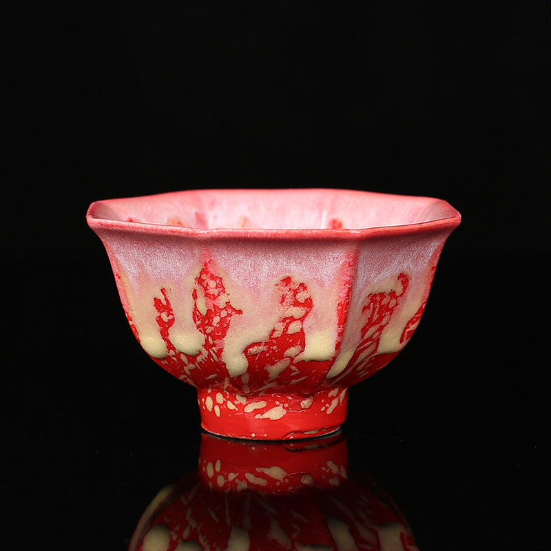 Nimara Ritual Retro Blue Red Gradient Lotus Pattern Kiln Change Ceramic Teacup Kung Fu Tea Cup Bowl