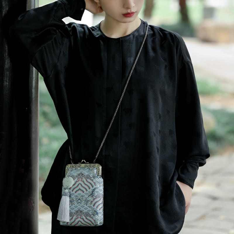 Nimara Ritual Small Blue Ocean Waves Metal Chain Crossbody Bag Shoulder Bag Cellphone Bag