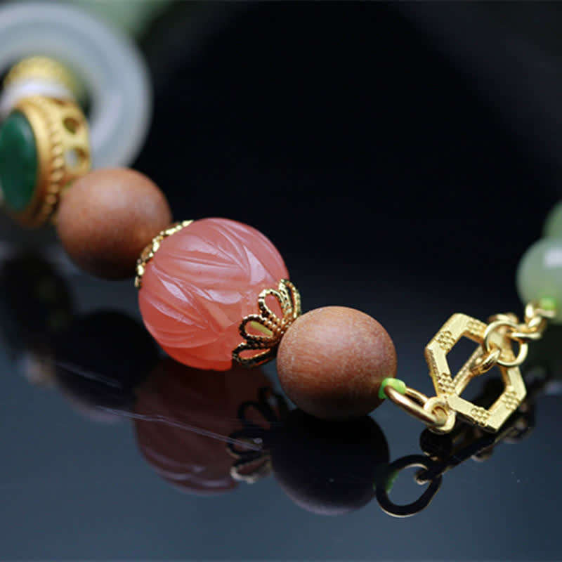 Nimara Ritual Natural Hetian Jade Amber Lotus Red Agate Luck Abundance Bracelet