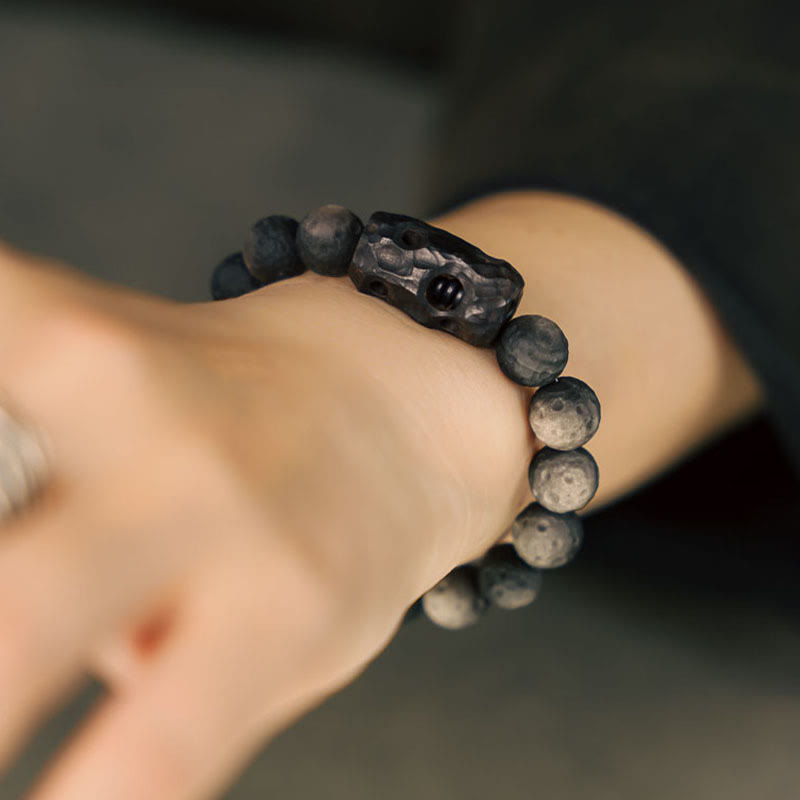 Nimara Ritual Silver Sheen Obsidian Ebony Wood Soothing Bracelet