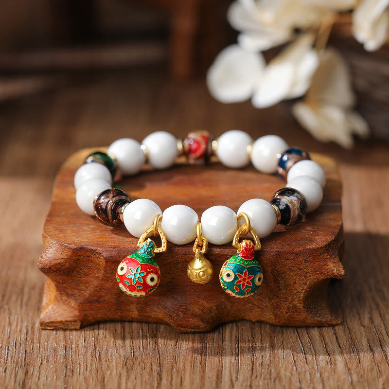 Nimara Ritual Gold Swallowing Beast Family Charm Liuli Glass Colorful Porcelain Bead Luck Bracelet