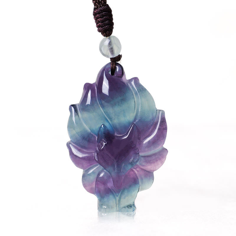 Nimara Ritual Natural Fluorite Gold Sheen Obsidian Fox Pendant Protection Necklace