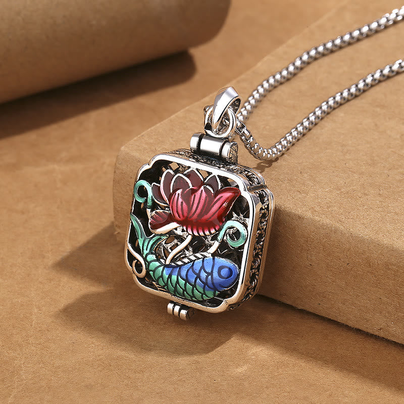 Nimara Ritual Koi Fish Lotus Copper Coins Luck Ghau Prayer Box Necklace Pendant